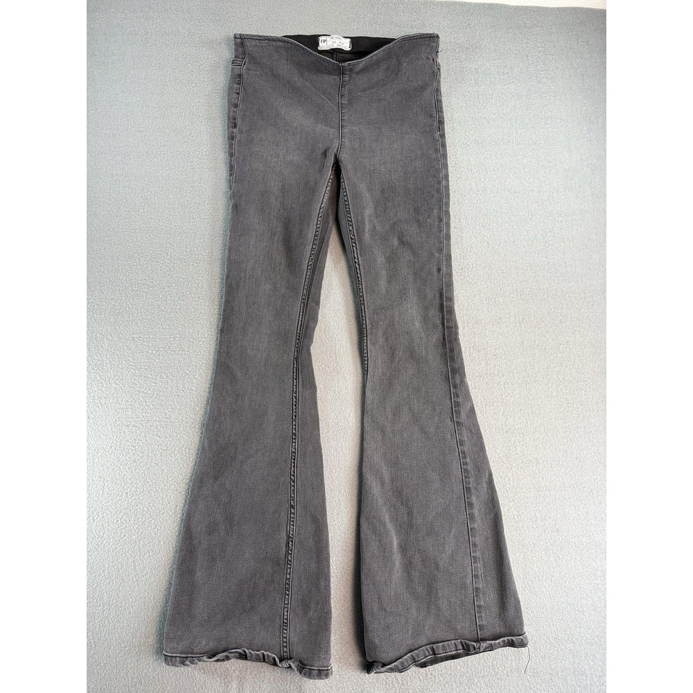 Free People Jeans Womens 28 Gray Dark Wash Mid Rise Flare Slim Stretch Denim